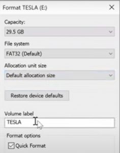 TESLA PC FAT 32 Format