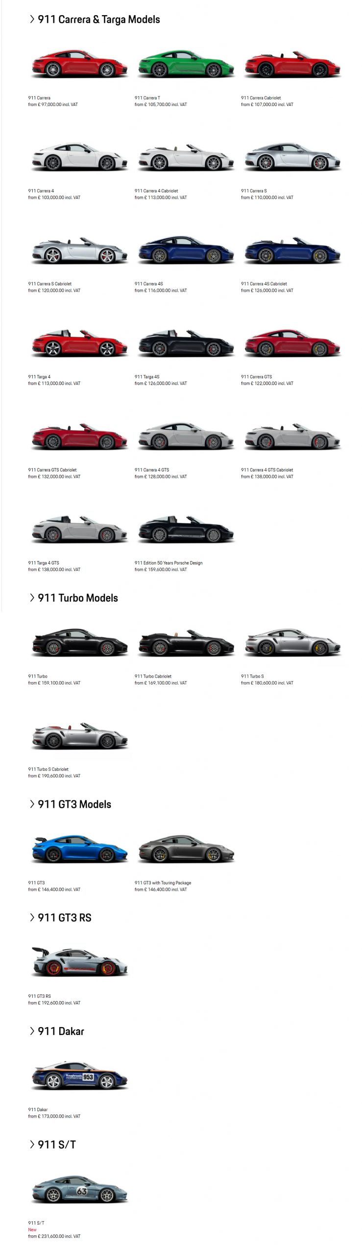 Porsche 911 992 Price List
